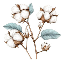 Hand drawing cotton graceful branch isolated. - obrazy, fototapety, plakaty