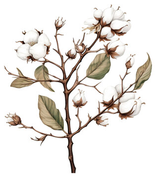 Hand drawing cotton graceful branch isolated.