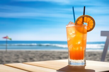 Refreshing orange cocktail on beach table | Generative AI