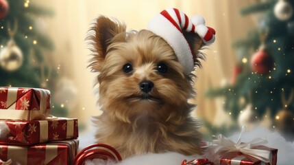 dog with christmas gift merry christmas