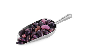 Metal scoop with dry kidney beans isolated on white