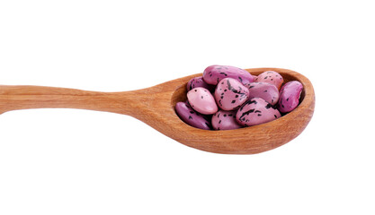 Wooden spoon with dry kidney beans isolated on white
