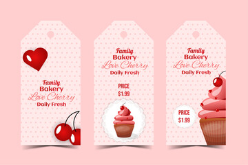 Set cute tags vintage with cupcakes and love and cherry design in vector