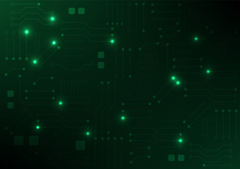 green circuit electronic or electrical line with circle engineering technology concept vector background