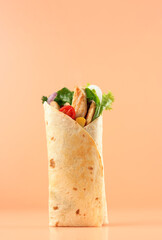 Chicken Tortilla Wrap with Tomato, Corn, and Various Fresh Vegetable - obrazy, fototapety, plakaty
