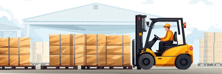 illustration of worker transports freight using a forklift, generative AI