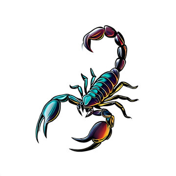 Scorpion color illustration art with transparent background generative AI.
