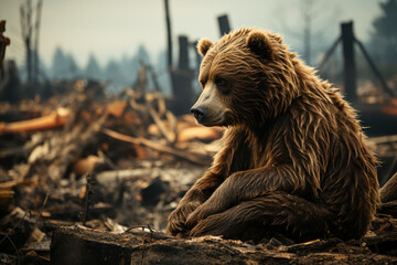 Fototapeta premium Impacts of Deforestation on Wildlife. Examine the consequences of deforestation on animal habitats. Generative Ai.