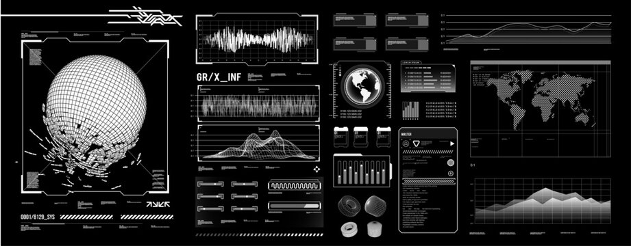futuristic shape element HUD, GUI, Science fiction, cyberpunk, retrofuturism, concept, vaporwave abstract element.