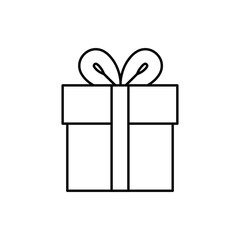 Gift box line icon. Birthday present icon isolated on white background for graphic and web design.