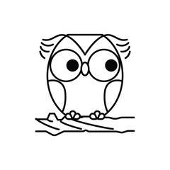 Cute cartoon owls on a branch isolated on white background. Coloring book for children. Vector illustration in outline style.