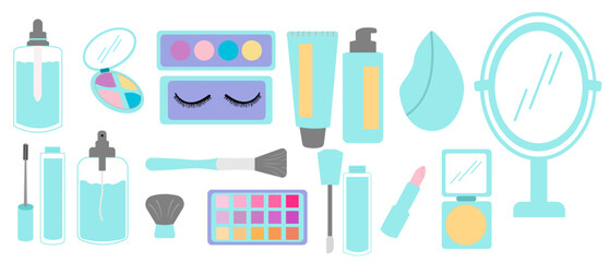 Set of Hand drawn beauty, make up, cosmetic vector illustrations on a white background.