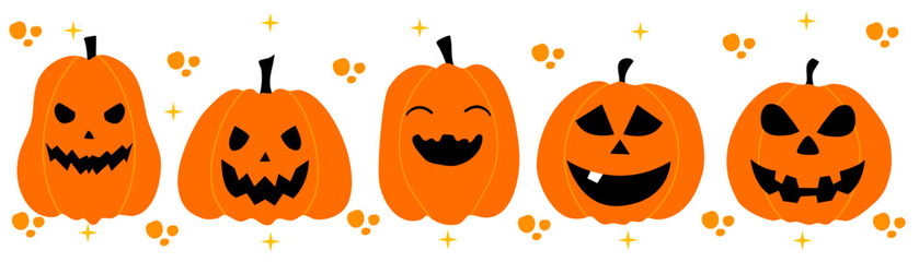 Halloween pumpkin set illustration, Emotion Variation. Simple flat style design elements.
