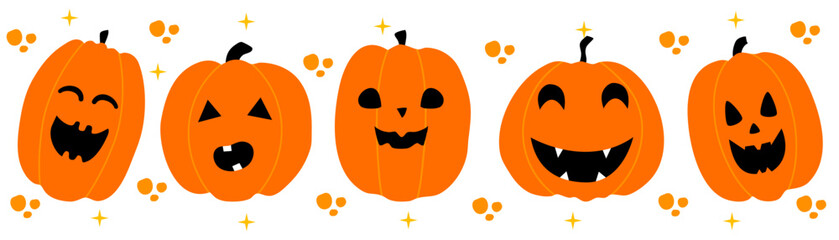 Set of pumpkins. Halloween flat illustration vector.  Funny Jack-o-lantern facial expressions Illustration.