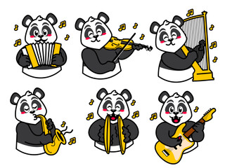 Cartoon panda sticker playing music