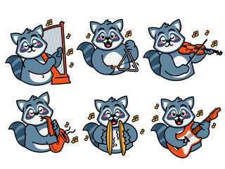 Raccoon Cartoon Sticker Playing music