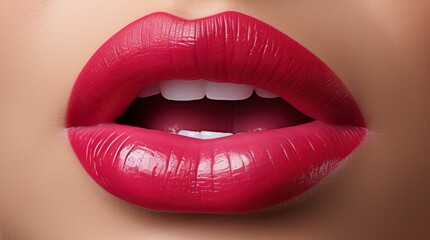 Obraz premium Woman with beautiful plump lips, close up shot, generative ai