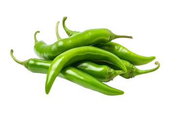 Gordijnen Close-up fresh Green chili isolated on transparent or white background PNG © JetHuynh