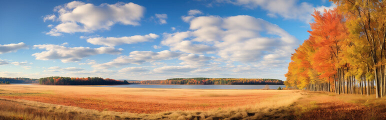 Ultra wide angle Shot of a Countryside View: A Panoramic Experience of Vibrant Colors and Sun-Kissed Landscape - Generative AI