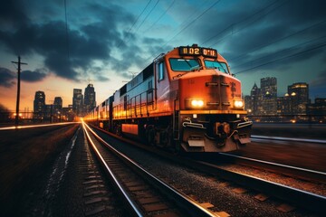 Fototapeta na wymiar Freight Train Passing Through a City, Generative AI