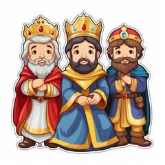 Obraz premium We Three Kings cartoon sticker illustration, cute, child-friendly, on white background