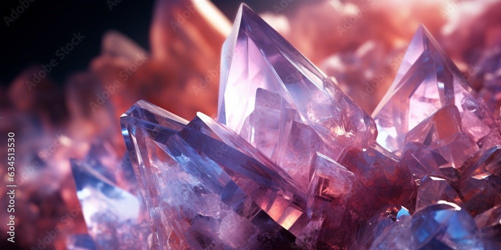 Aufkleber Generative AI : Natural cluster of Amethyst, violet variety of quartz close up macro with reflection on black surface background