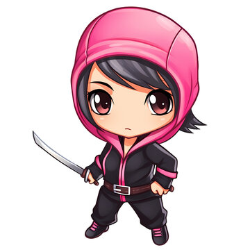 Cute Ninja Girl Clipart Illustration