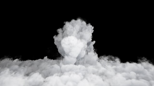 A realistic animation of white smoke swirling and fading on a black background.