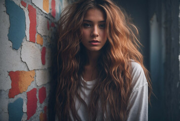 Fototapeta premium portrait of a young Caucasian woman with long hair