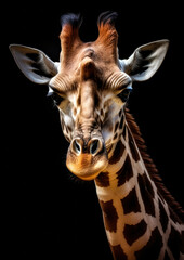 Obraz premium Animal portrait of a giraffe on a dark background conceptual for frame