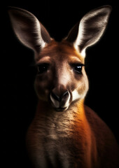 Photograph of a wild kangaroo on a dark background conceptual for frame