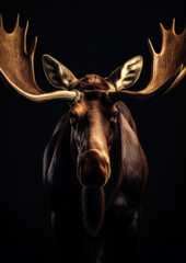 Photograph of a wild moose on a dark background conceptual for frame