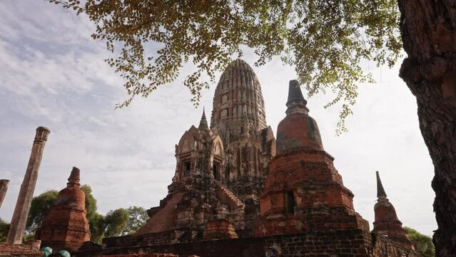 Historic Temple Ruins in Ayutthaya, Thailand. 4K 60FPS Static Shot