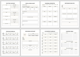 Minimalist planner pages templates. twitter content,
Social Media Audit,scasonal promotin,instagram analysis,posting schedule,instagram account, IG content schedule, content ideas,