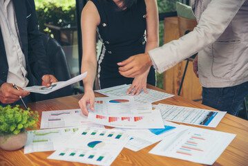 Business strategy team report chart, graph, infographic data analyze financial report plan. Hands...