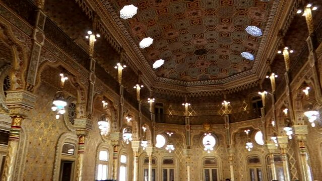 Pan left through the exquisite Arabic Room at Palacio da Bolsa, Porto