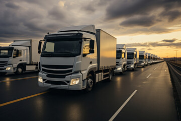 Obraz na płótnie Canvas Fleet of Delivery Trucks on The Highway, Generative AI