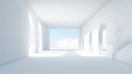 Abstract gypsum interior with arched openings and gypsum wood for your text mockup. AI Generation 