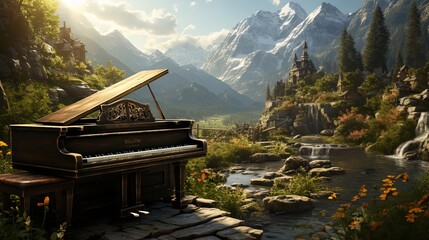 Piano in Nature Landscape