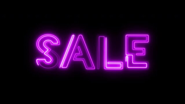 Glowing neon line of sale sign banner isolated on transparent background for promo video. Concept of great discount and clearance. 4K video motion graphic animation.