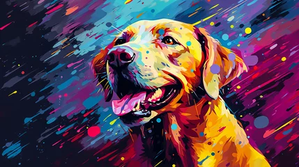 Foto auf Acrylglas Labrador retriever dog face close up illustration vector in abstract mixed grunge colors digital painting in minimal graphic art style. Digital illustration generative AI. © Tepsarit