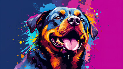 Rottweiler dog face close up colorful illustration vector in abstract mixed grunge colors digital painting in minimal graphic art style. Digital illustration generative AI.