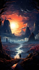 Fototapeta premium illustration with Wessuwan, nature elements, showcasing flowers, trees, animals, or landscapes, portraying the beauty and harmony of the natural world.