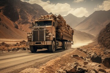 Cargo Truck Delivering Supplies to a Remote Area, Generative AI