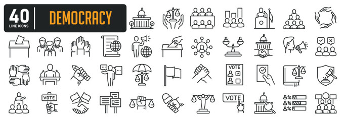 Democracy line icons. Editable stroke. For website marketing design, logo, app, template, ui, etc. Vector illustration. - obrazy, fototapety, plakaty