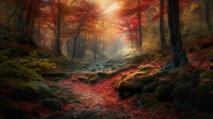 Obraz premium Dreamy Colorful Autumn Forest Landscape