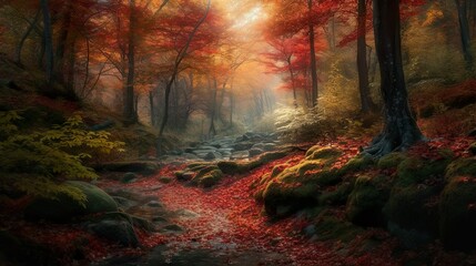 Dreamy Colorful Autumn Forest Landscape