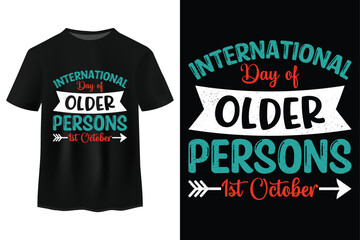 International Day of Older Persons T Shirt Design, Ribber Stamp Design, Badge Logo, Retro Vintage, Typography Tshirt, Emblem, Label, Banner Vector Illustration On The 1st Day Of October