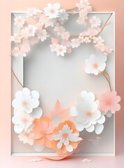 Wedding invitation background with romantic theme, empty space surrounded with flowers, with cherry blossoms