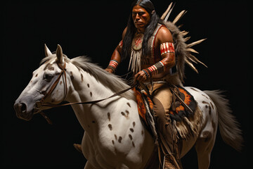 Naklejka na ściany i meble American indian warrior on the prairies of North America. 